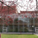 Center for the Performing Arts in spring. Photo taken standing under tress that are just starting to bloom.