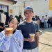 Two people holding Skims x Community Goods latte cups.