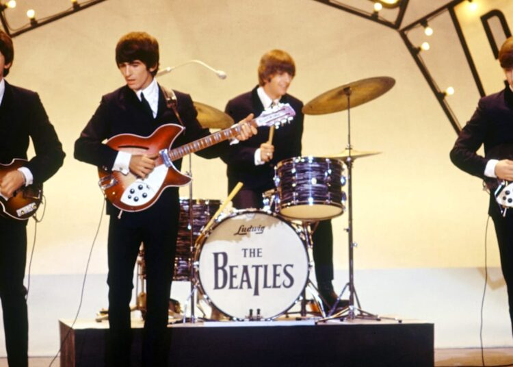 The Beatles perform onstage during the "Blackpool Night Out" TV show on July 19, 1964.
