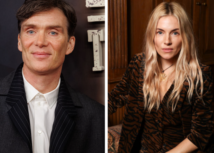 A composite photo of a dark-haired man in a suit and white shirt and a blonde woman in a leopard-patterned shirt sitting inside a room.