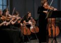 string quartet plays in grand hall