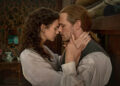Caitriona Balfe as Claire and Sam Heughan as Jamie Fraser on