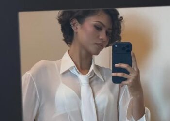 Zendaya Wears Sheer White Top With Bralette During 'The Drama' Press Tour