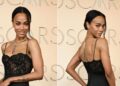 Zoe Saldaña Pairs Lace and Satin for the 2026 Oscars Red Carpet