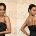 Zoe Saldaña Pairs Lace and Satin for the 2026 Oscars Red Carpet