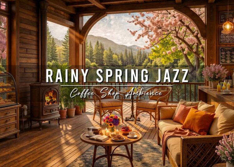 Rainy Day with Smooth Spring Jazz Music 🌸 Coffee Shop Ambience & Relaxing Piano Jazz Music to Study