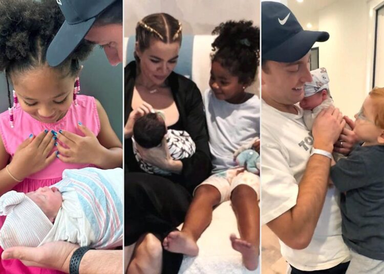 L to R: Serena Williams' daughters meeting for the first time; Khloe Kardashian introduces daughter True to her brother Tatum; Daryl Sabara introduces his sons to each otherCredit: Alexis Ohanian/Instagram; Hulu; Meghan Trainor/TikTok