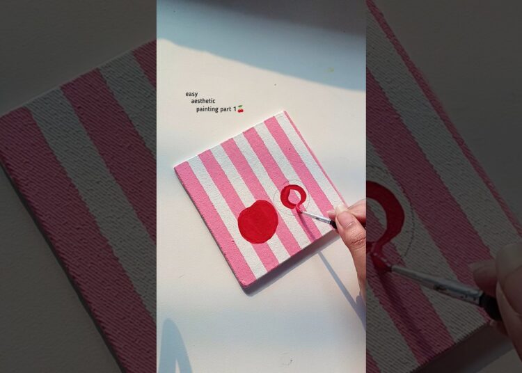 Day 1/10 🍒 Easy Aesthetic Mini Canvas Painting #shorts #aestheticart #art #acrylicpainting #easyart