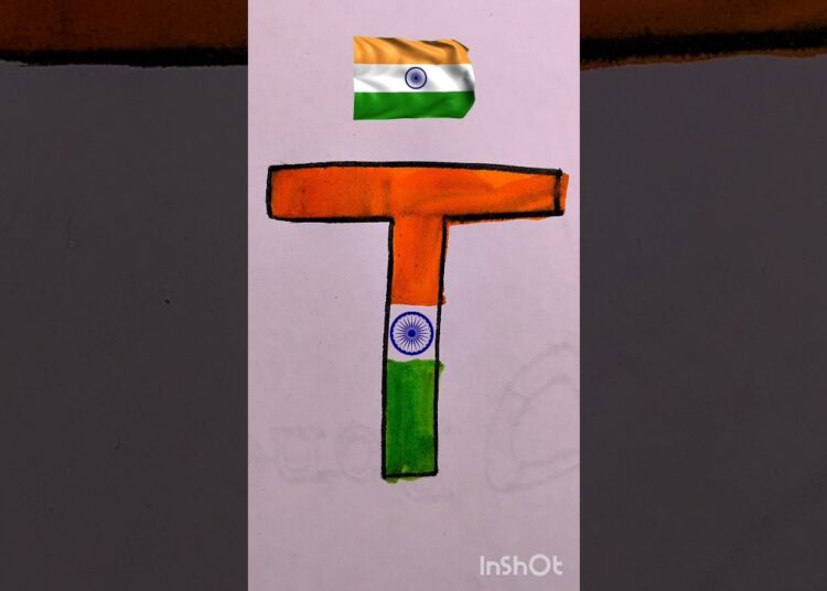T Letter India Flag Art Creative Alphabet Drawing with Indian Flag Colors Easy Art Tutorial#shorts