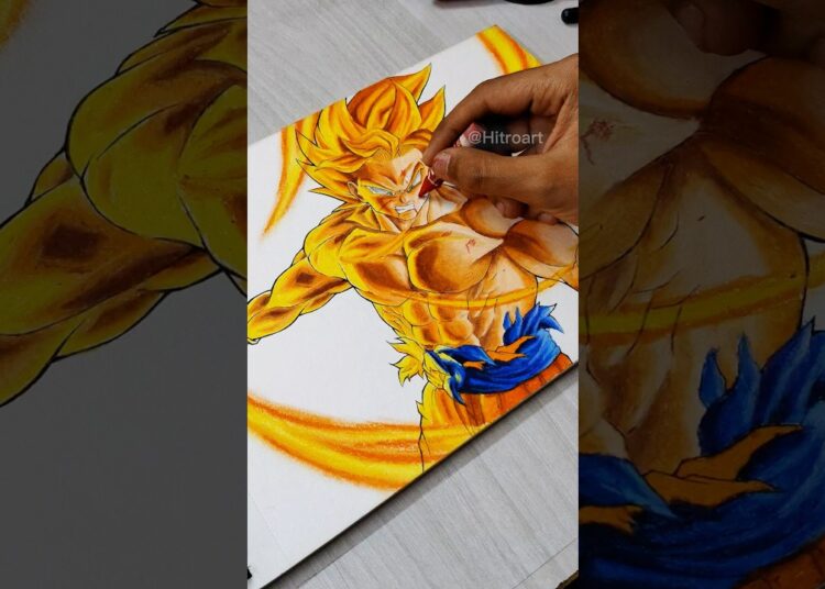 ✨Drawing Goku With Oil pastel colour ✨Draw With Different Art Medium PT-2#shorts #goku #dragonballz