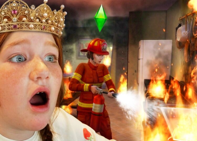 ROYAL HOUSE catches on FiRE!!  Queen Adley & Princess Navey helping Dad become King! new Sims Movie