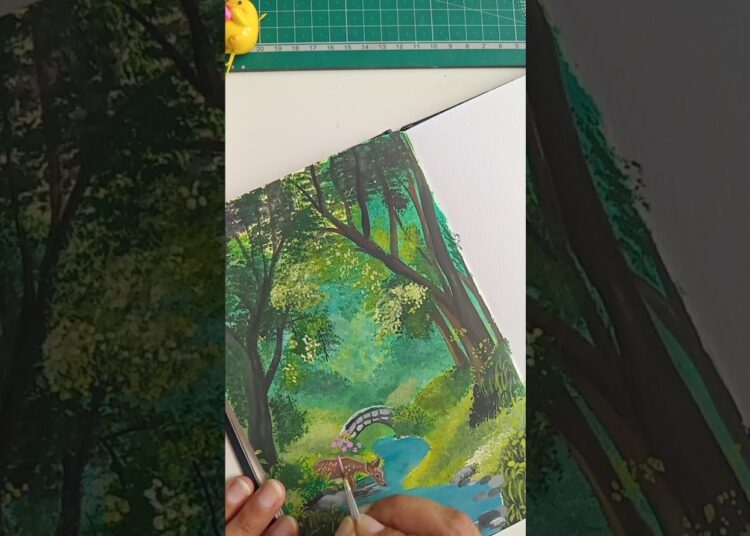 painting  scenery 🧚‍♀️ #shorts #gouachepainting #naturelovers #youtubeshorts #painting #artist