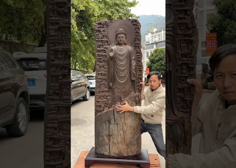 Spiritual Beauty in Wood 🙏🌳 Buddha Art #statue #beautiful #buddha art #art #art shoot #buddha#travel