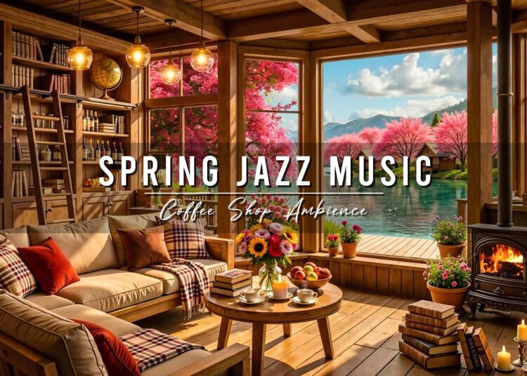 Smooth Jazz Instrumental Music in Lakeside 🌸 Cozy Spring Coffee Shop Ambience & Jazz Relaxing Music