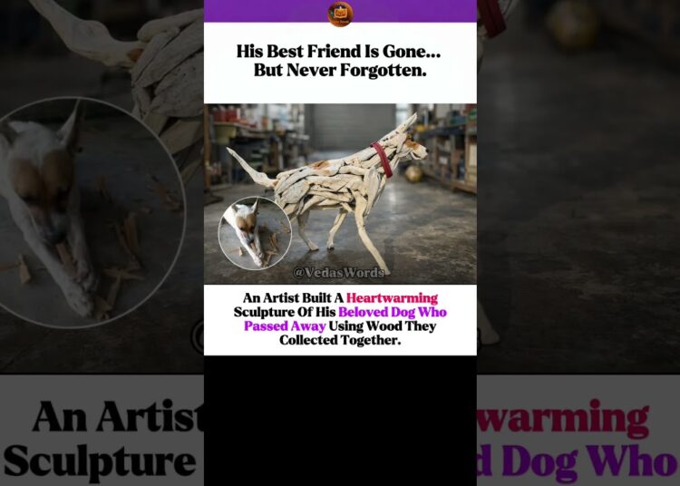 Heartwarming Tribute: Artist Builds Sculpture for His Dog from Wood They Found Together 😭🐾 #dog #sad