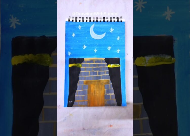 Beautiful Kaaba Painting Under Moonlight | Islamic Art 🌙 #artshorts #shorts #art