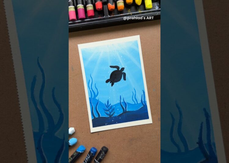 Easy Underwater Turtle Drawing 🌊🐢 | Oil Pastel Art Tutorial for Beginners