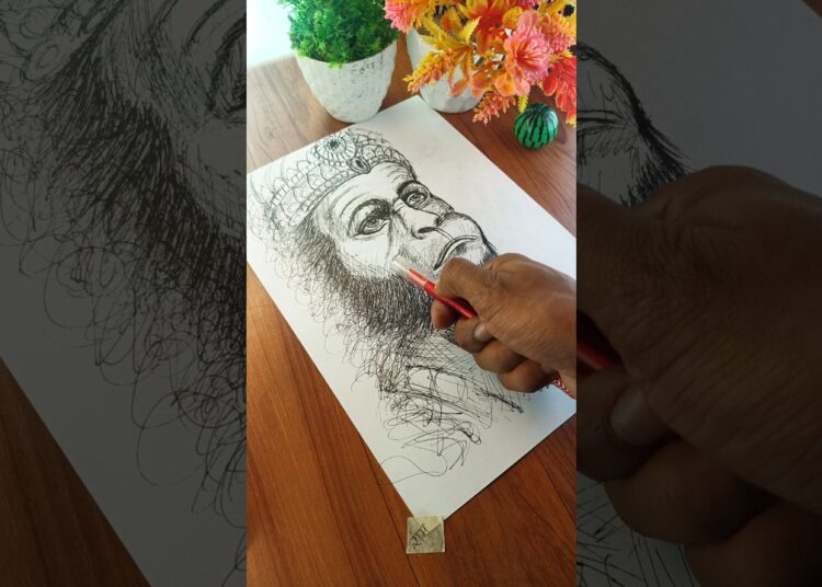 Bajrangbali drawing with pen ✨🔥 || #bajrangbalidrawing #penart #art #shorts