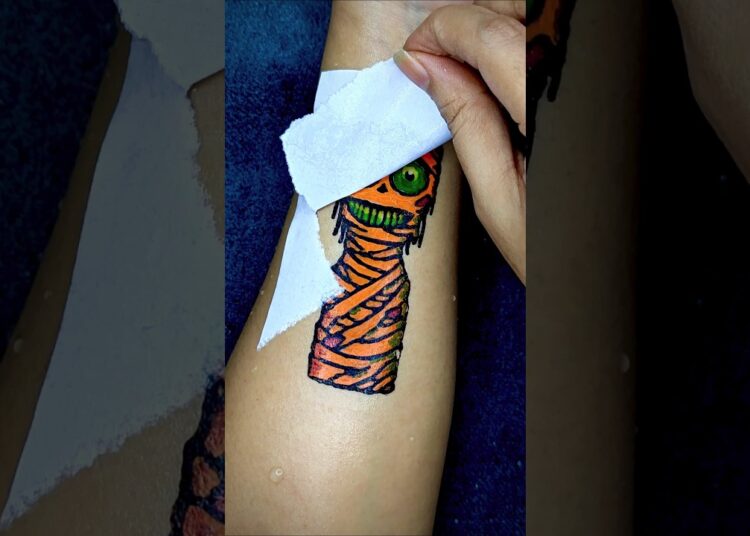 Bandage 🩹 Mummy 😱 Tattoo on Hand by floating pen art sticker #shorts #tattoo #art