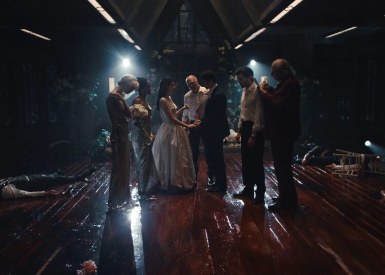 something very bad is going to happen l to r gus birney as portia, karla crome as nell, camila morrone as rachel harkin, ted levine as boris, adam dimarco as nicky cunningham, jeff wilbusch as jules, zlatko burić in episode 108 of something very bad is going to happen cr courtesy of netflix © 2026