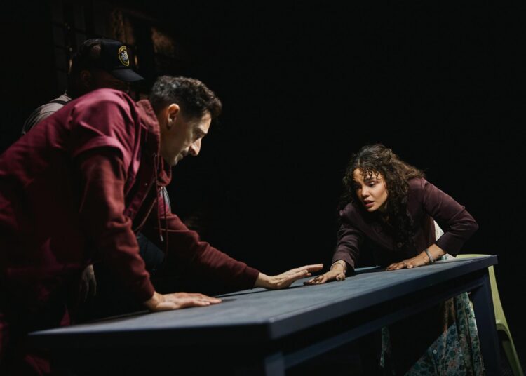 Adrien Brody and Tessa Thomspon in "The Fear of 13" at the James Earl Jones Theater on Broadway.