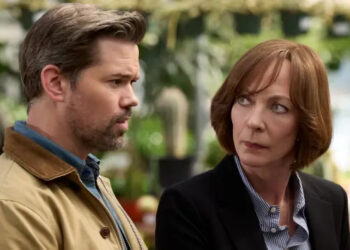 Andrew Rannells and Allison Janney in 'Miss You, Love You.' (Jordin Althaus/HBO)