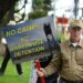 The "Communities Not Cages: National Day of Action to Stop ICE Warehouse Detention" protest, sponsored by Vacaville Indivisible Official, took place on April 25 at Vacaville City Hall. (Kathy Keatley Garvey photo)