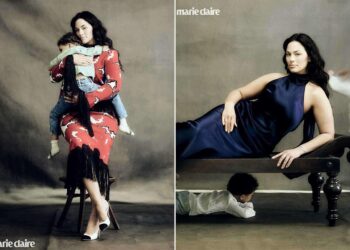 Ashley Graham with her kids for Marie Claire.Credit: Luka Booth for Marie Claire