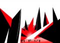 An abstract composition of bold, angular black shapes against a bright red background, conceptually representing the energy and glamour of a major music festival.