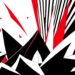 An abstract, minimalist illustration featuring sharp, angular shapes in black, white, and red, conveying the diverse and dynamic entertainment offerings in Baton Rouge.