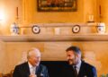 The King and Sir David Beckham in The Orchard Room at Highgrove discussing RHS Chelsea