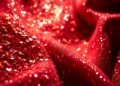 An extreme, abstract close-up photograph showcasing the luxurious and captivating textures of the music industry, such as glittering sequins and shattered disco glass, captured in a high-contrast, high-fashion style.