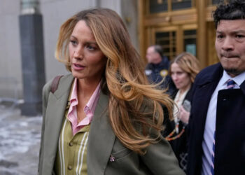 Blake Lively leaves a courthouse in New York, Wednesday, Feb. 11, 2026, who came to the courthouse to see if her lawsuit alleging sexual harassment on the set of the 2024 romantic drama “It Ends With Us” could be settled before a May trial. (AP Photo/Seth Wenig)