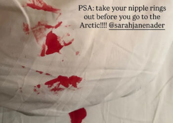 Brooks Nader Shows Bloody Aftermath of Sister's Nipple Rings Amid Arctic TripCredit: Brooks Nader/Instagram