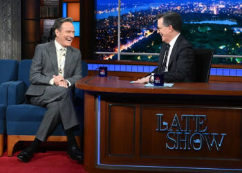 Bryan Cranston and Stephen Colbert on 'The Late Show with Stephen Colbert' on Wednesday, April 8Credit: Scott Kowalchyk/CBS