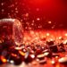 An extreme close-up of shimmering sequins and shattered glass reflecting dramatic studio lighting, conceptually representing the glamour and energy of a celebrity-filled music event.
