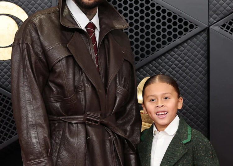 Chris Brown, left, and son Aeko attend the 68th annual Grammy Awards at Crypto.com Arena in Los Angeles on Feb. 1, 2026.