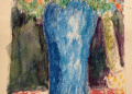 Phila Rogers' 'Blue Urn,' with greenery and orange flowers, is among the pieces on display at The Samarkand art show. (Phila Rogers)
