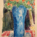 Phila Rogers' 'Blue Urn,' with greenery and orange flowers, is among the pieces on display at The Samarkand art show. (Phila Rogers)