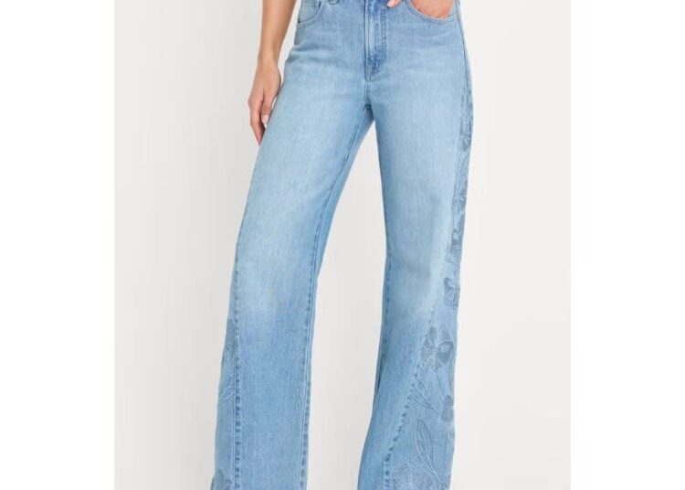Dolly Joleans Embroidered Good Waist Palazzo Jeans