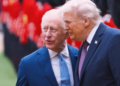 King Charles shares a joke with Donald Trump while they inspect the Guard of Honour at Windsor Castle