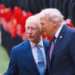 King Charles shares a joke with Donald Trump while they inspect the Guard of Honour at Windsor Castle