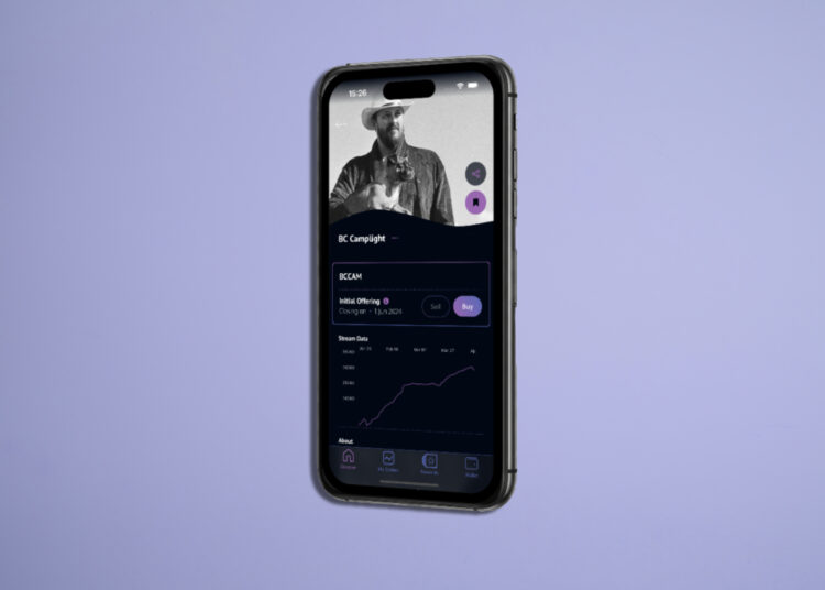 Dune on a phone screen, on purple background