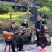 The Ted Ludwig Trio — (from left) Ted Ludwig, guitar; Brian Brown, drums; and Joe Vick, bass — performs for Arkansas Celebration of International Jazz Day on Thursday.
(Special to the Democrat-Gazette)