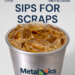 Cold iced coffee in a metal cup with ice cubes, promoting the "Sips for Scraps" event by Metalogics and Street Brew Coffee on April 18, 2026, at Trinity Bellwoods.
