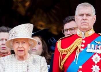 Queen Elizabeth II and Andrew Mountbatten-Windsor at Trooping The Colour in 2019. By: Ian Jones/MEGA