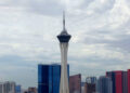 The Strat hotel-casino is seen as cloudy skies linger over the Las Vegas Valley, on Thursday, O ...