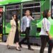 Britain's Prince Harry and Meghan, Duchess of Sussex wave to the well-wishers after taking a ride on a tram in Melbourne.