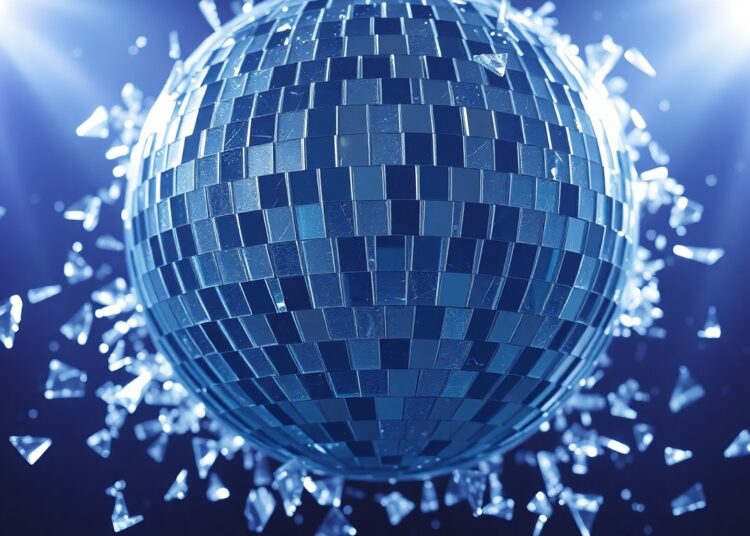 An abstract close-up image of shattered, glittering glass fragments in dramatic studio lighting, conveying the glamour and complexity of celebrity culture.