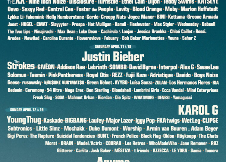 Sabrina Carpenter, Justin Bieber, KAROL G and more performers will be at Coachella 2026, here's how to watch them live. (Coachella)